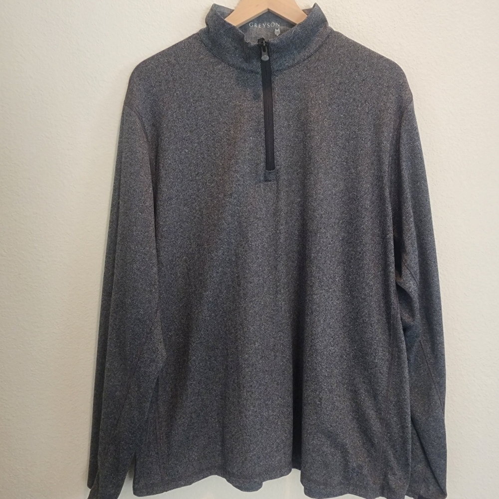 Greyson Mens Half Zip Sweater Herringbone Long Sleeve Pullover Gray Size XXL